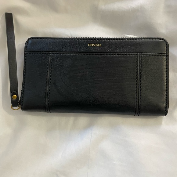 Jori RFID Zip Clutch Fossil midnight navy Leather Wristlet multi compartments - Picture 4 of 13